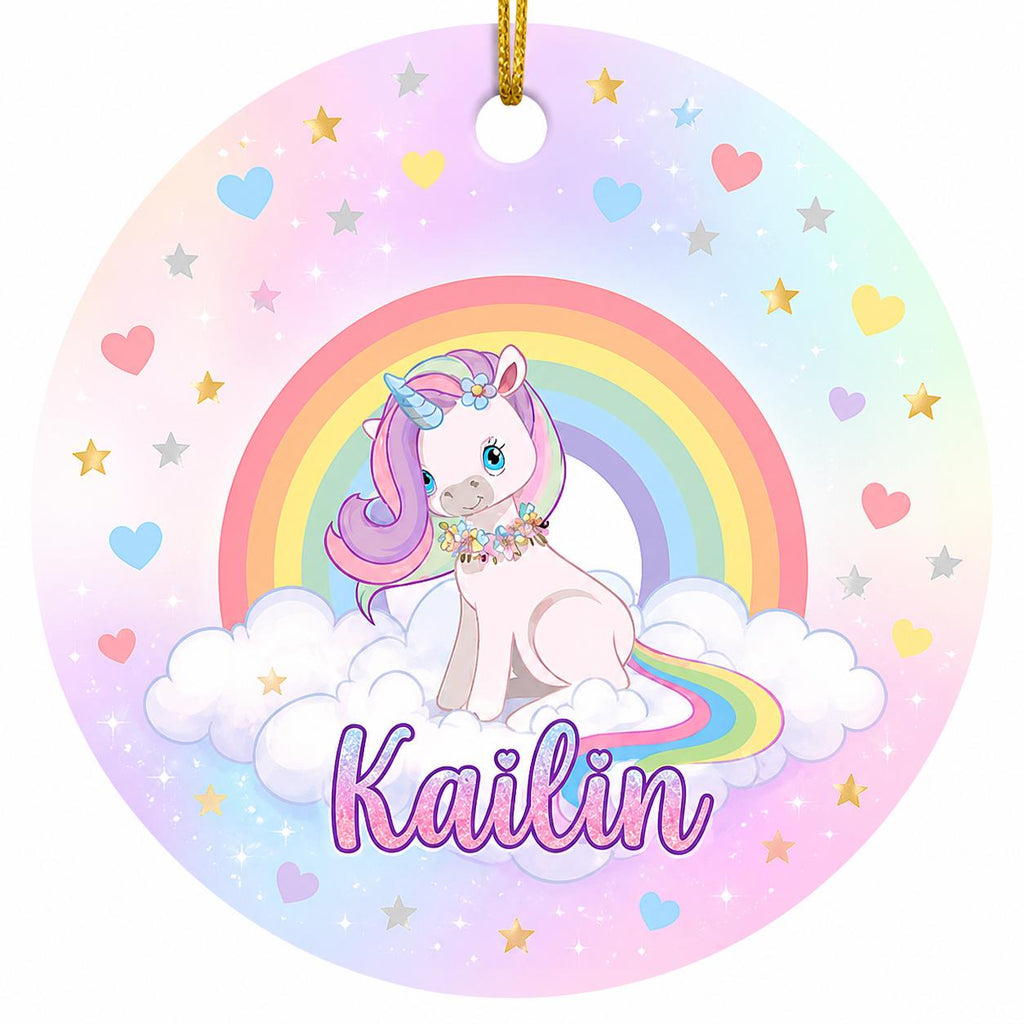 Unicorn Ceramic Ornament, Rainbow, Pink Sparkle Keepsake, Girl GiftPersonalized