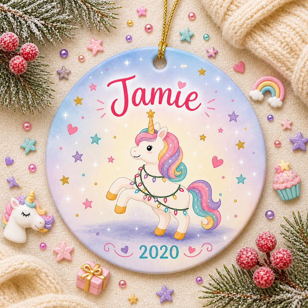 Unicorn Ornament, Rainbow Galaxy Christmas Keepsake, Whimsical Fantasy ArtPersonalized