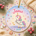 Unicorn Ornament, Rainbow Galaxy Christmas Keepsake, Whimsical Fantasy ArtPersonalized
