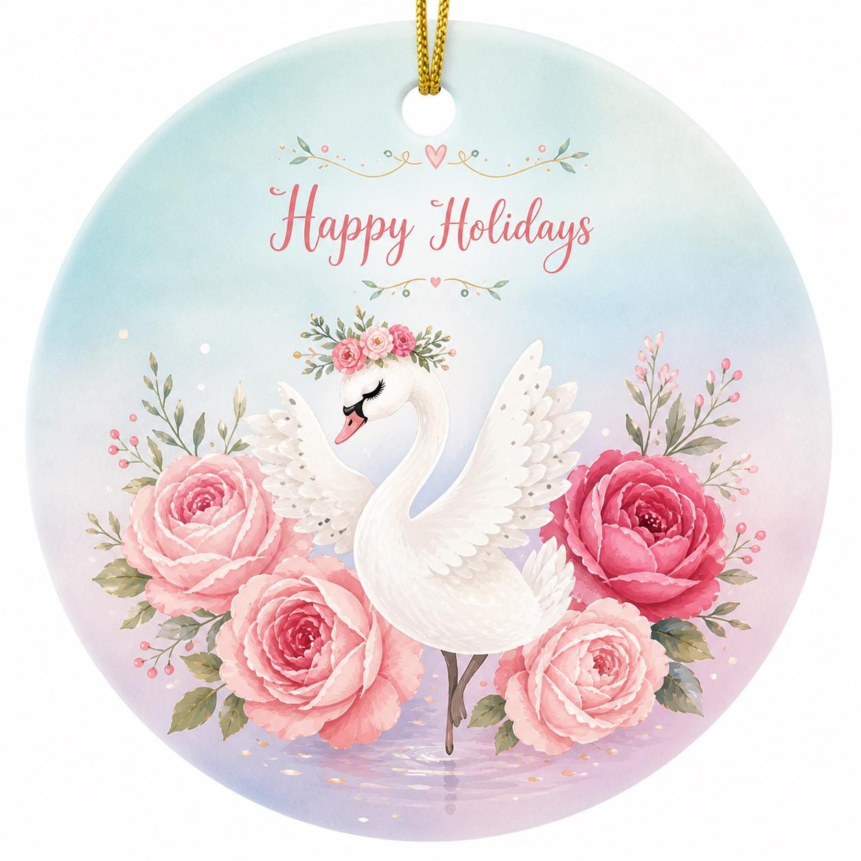 Swan Ornament, Floral Swan Lake Decor, Elegant Bird KeepsakePersonalized