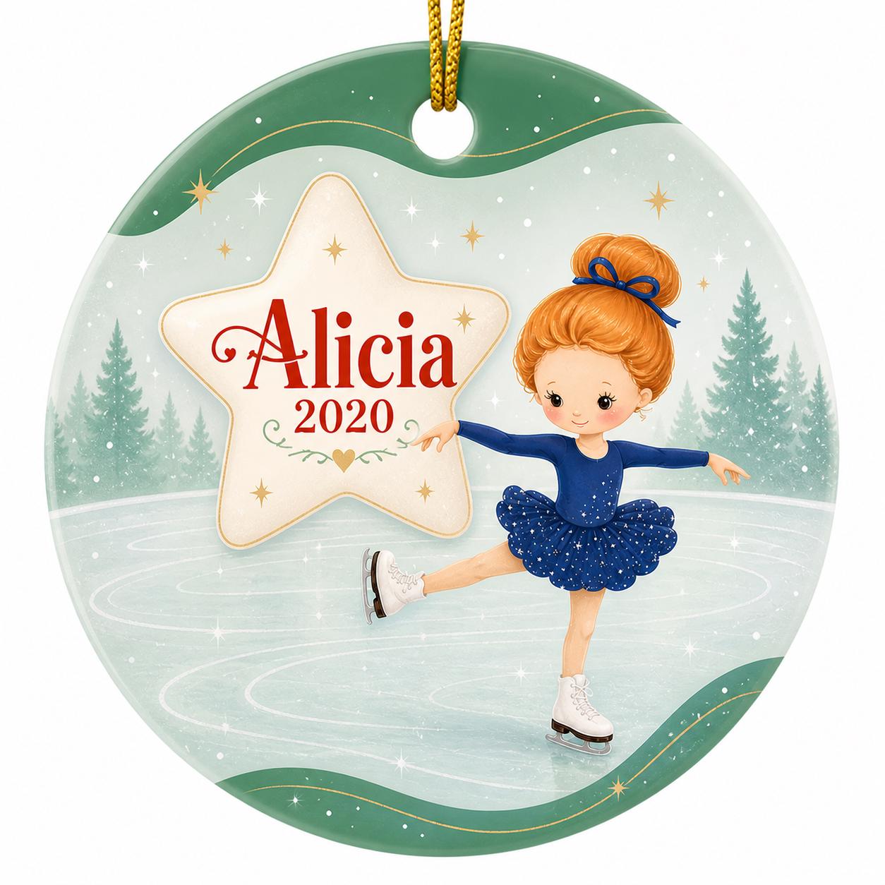 Ceramic Ice Skating Ornament, Custom Skater Christmas Decor, Figure Skating KeepsakePersonalized