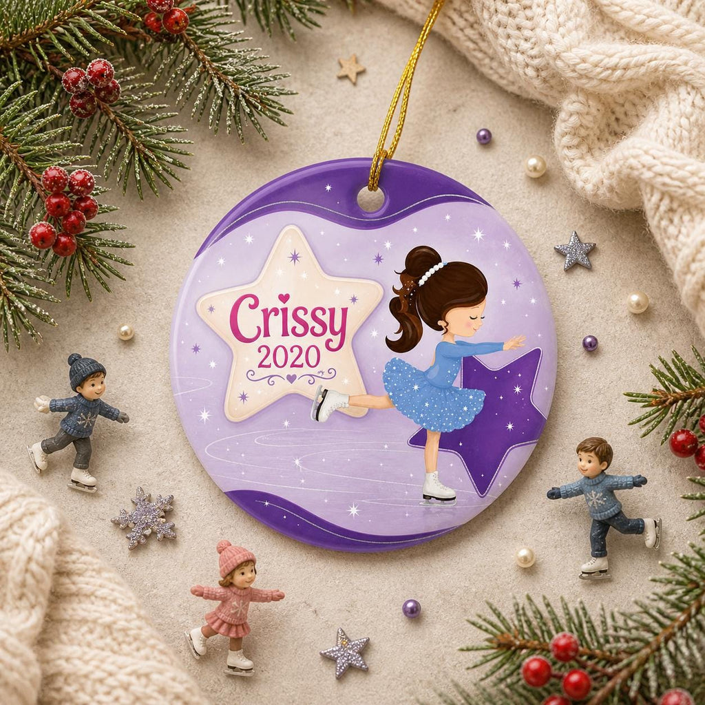 Purple Ice Skater Ornament, Custom Girl Figure Skating KeepsakePersonalized