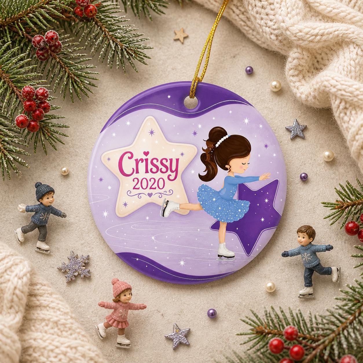 Purple Ice Skater Ornament, Custom Girl Figure Skating KeepsakePersonalized