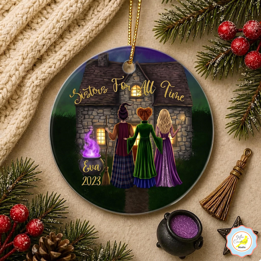 Sanderson Sisters Inspired Ornament, Salem Witch House Decor, Custom Hocus Pocus Style Gift, Personalized Magic Trio, Spooky Sister Keepsake
