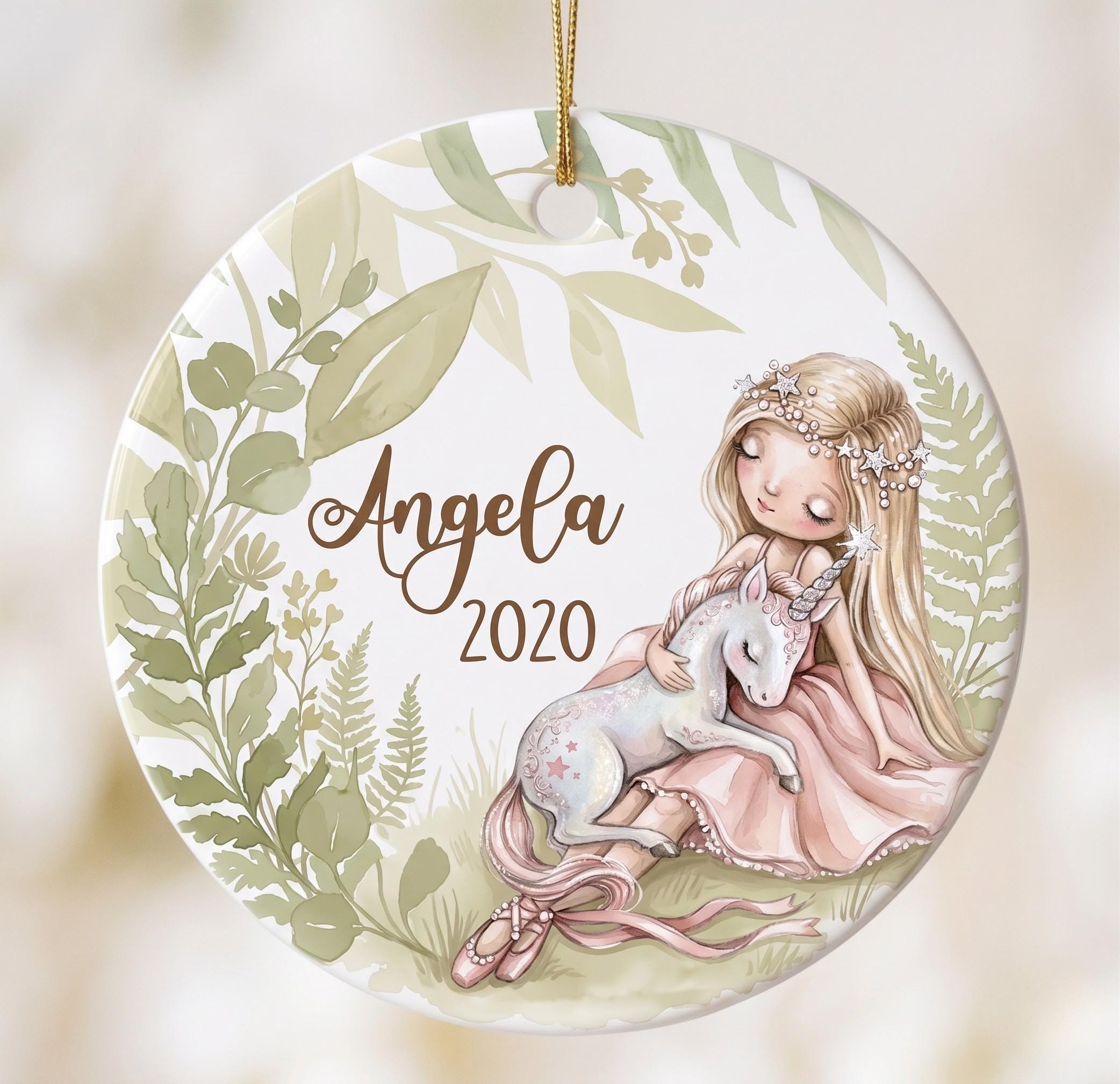 Ballerina Unicorn Ornament, Custom Name Ballet Keepsake, Pink Tutu Watercolor DecorPersonalized