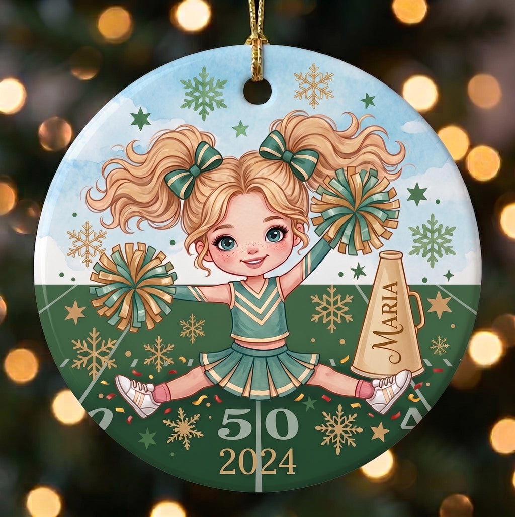 Cheerleader Ornament, Custom Football Spirit Keepsake, Game Day Ceramic DecorPersonalized