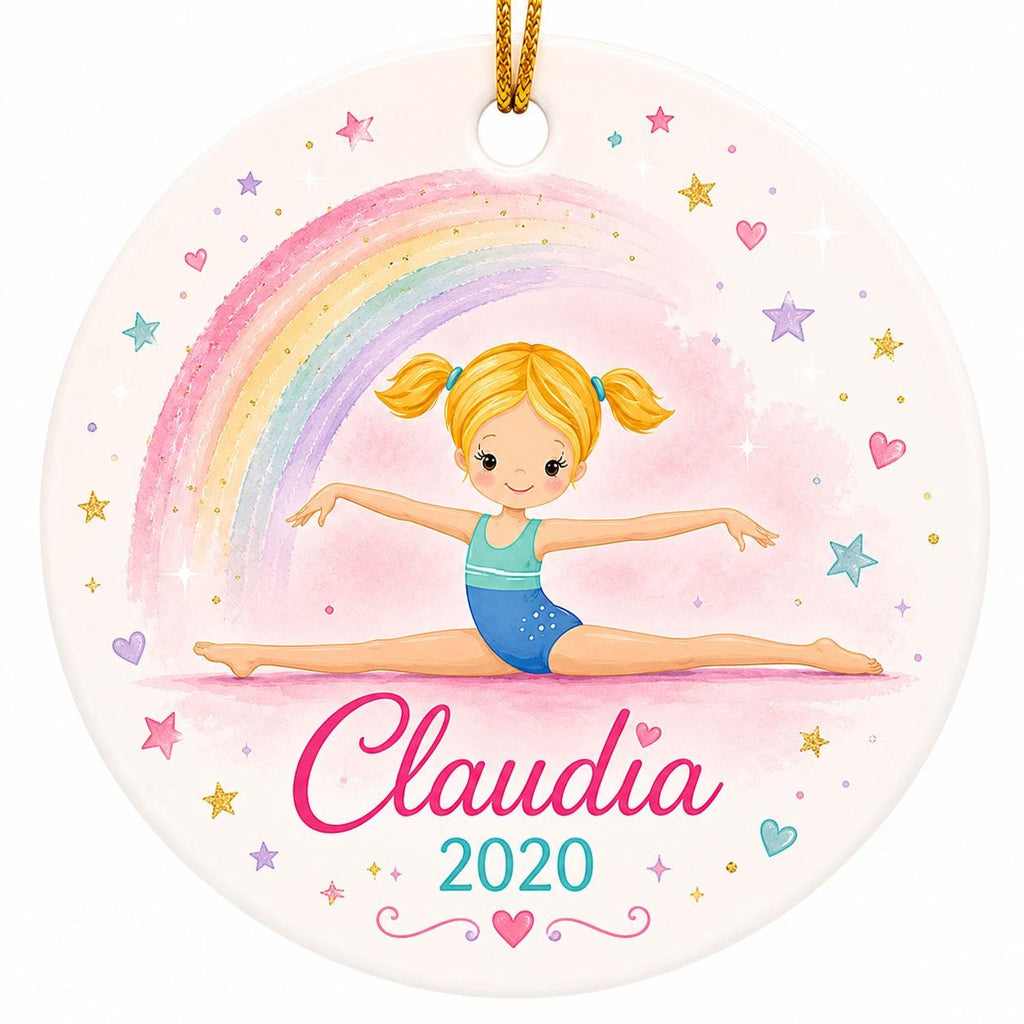 Ceramic Gymnastics Ornament, Watercolor Rainbow Gymnast Keepsake, Custom Girl GiftPersonalized