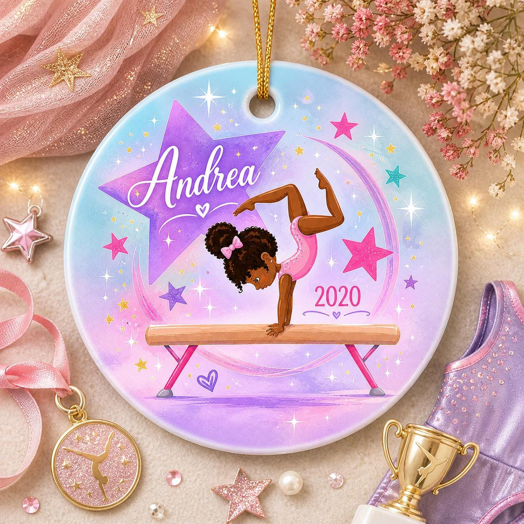 Gymnastics Ornament, Custom Balance Beam Keepsake, Black Girl Magic Sports DecorPersonalized