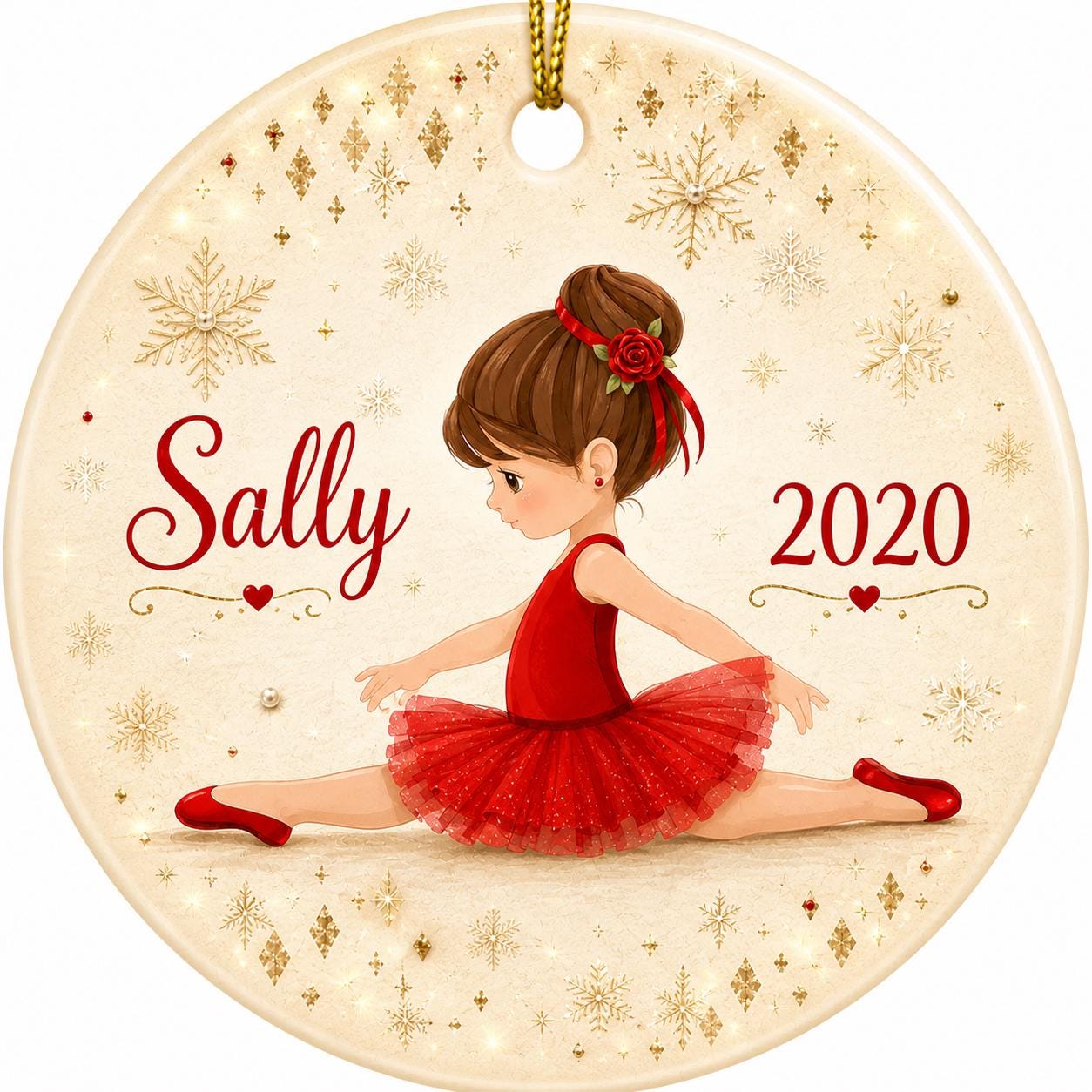 Ballerina Ornament, Red Tutu Dancer Keepsake, Custom Ballet Christmas DecorPersonalized