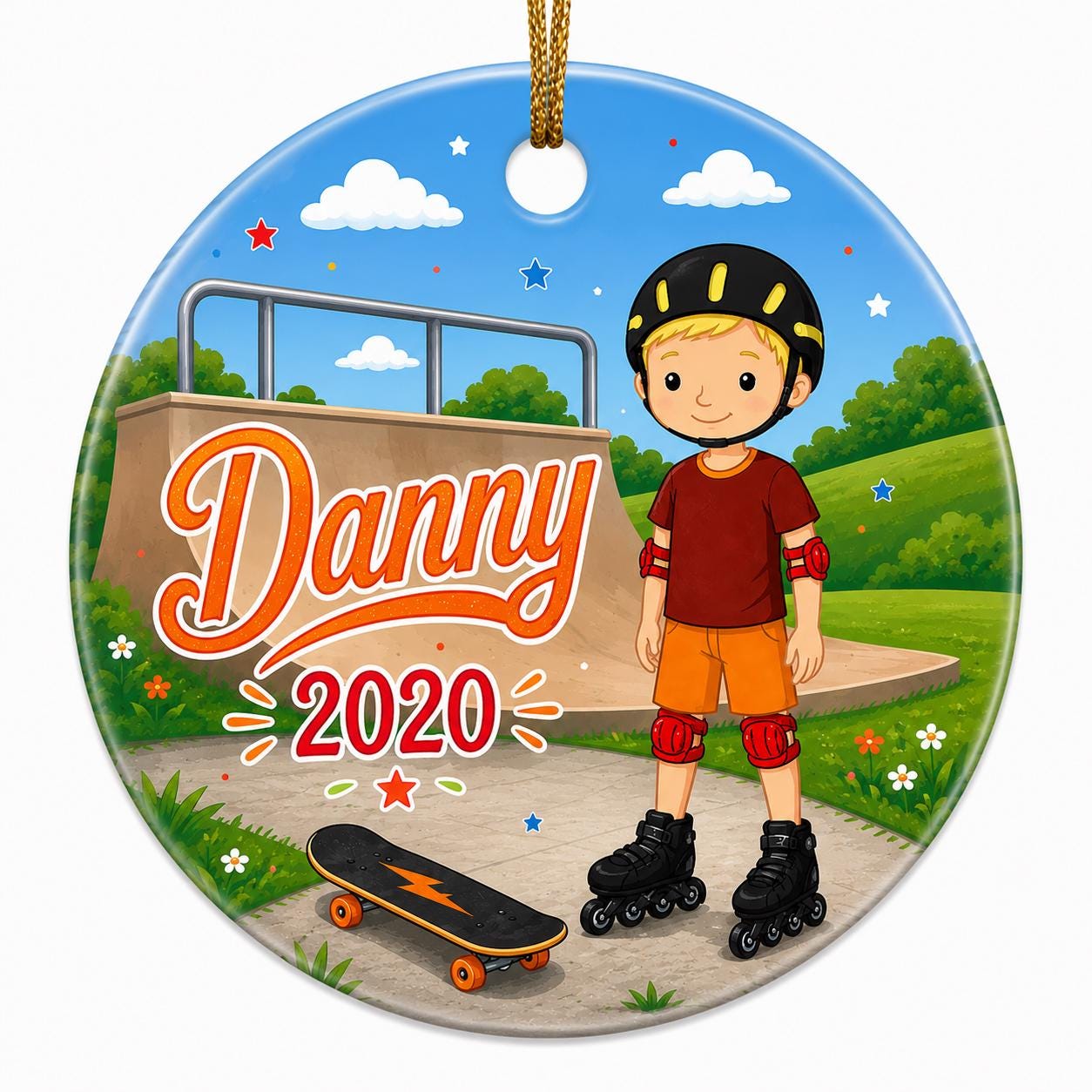 Boy Roller Skating Ornament, Custom Skater Christmas Decor, Inline Skate KeepsakePersonalized