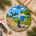 Skateboarder Boy Ornament, Custom Name Skater Gift, Green Camo Skate Park DecorPersonalized