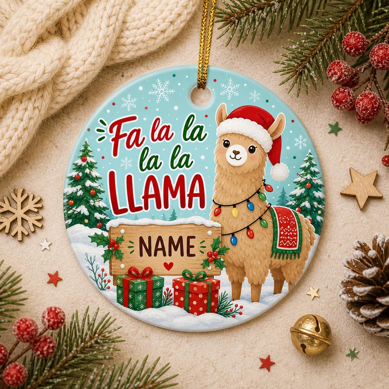 Fa La La Llama Ornament, Custom Christmas Gift, Funny Holiday Decor, Animal LoverPersonalized