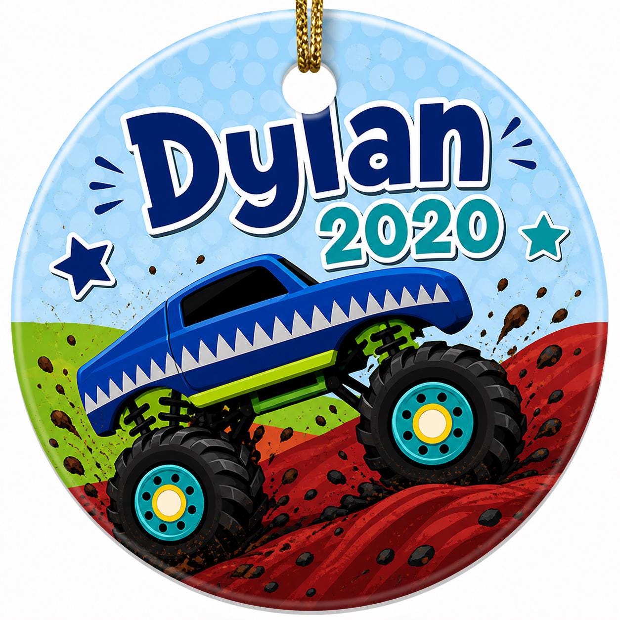 Monster Truck Ornament, Blue Shark Jaw Design, Kids Holiday KeepsakePersonalized