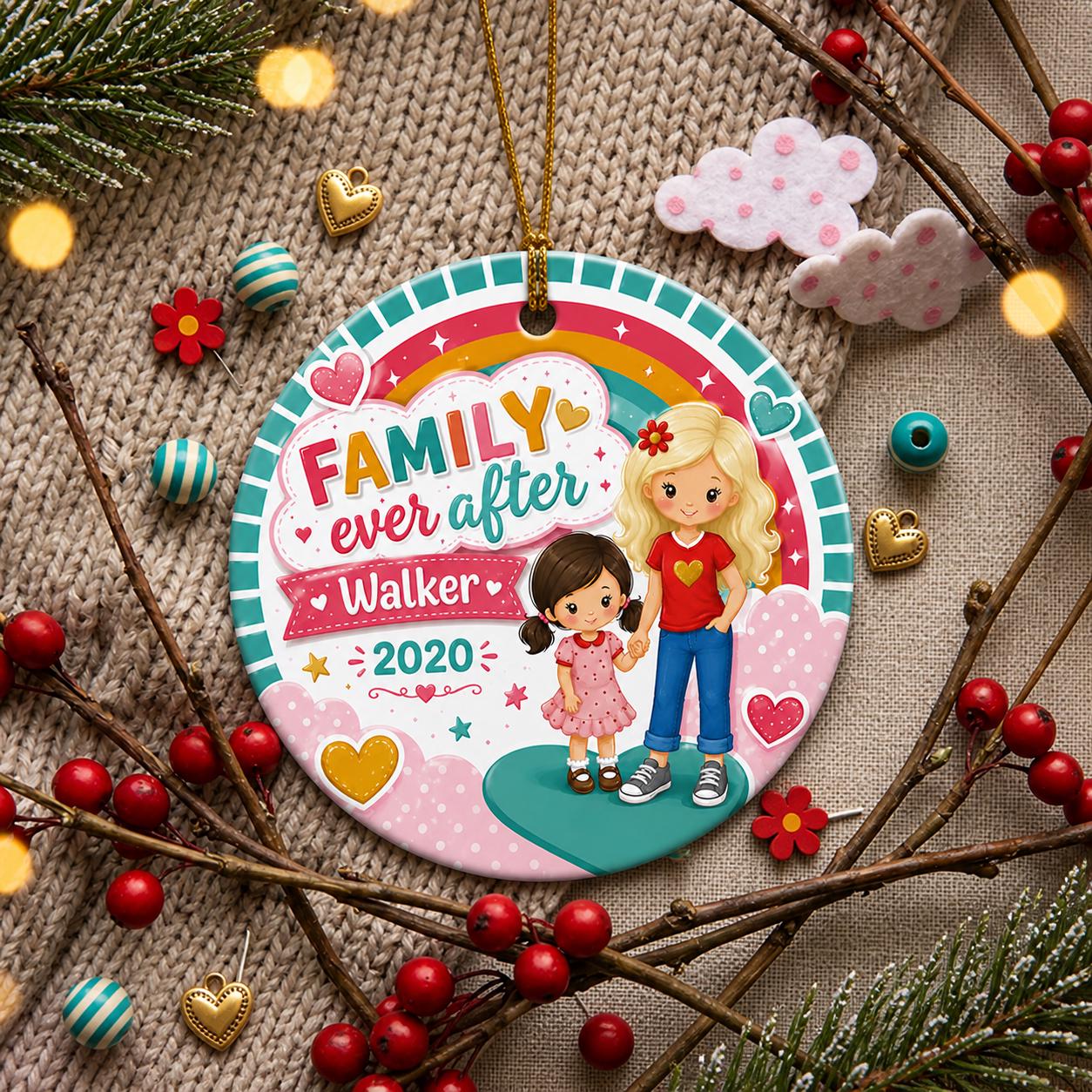 Sister Christmas Ornament, Whimsical Rainbow Ceramic Keepsake, Family DecorPersonalized