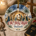 Oh Holy Night Nativity Ornament, Watercolor Manger Scene, Three Wise Men Ceramic KeepsakePersonalized