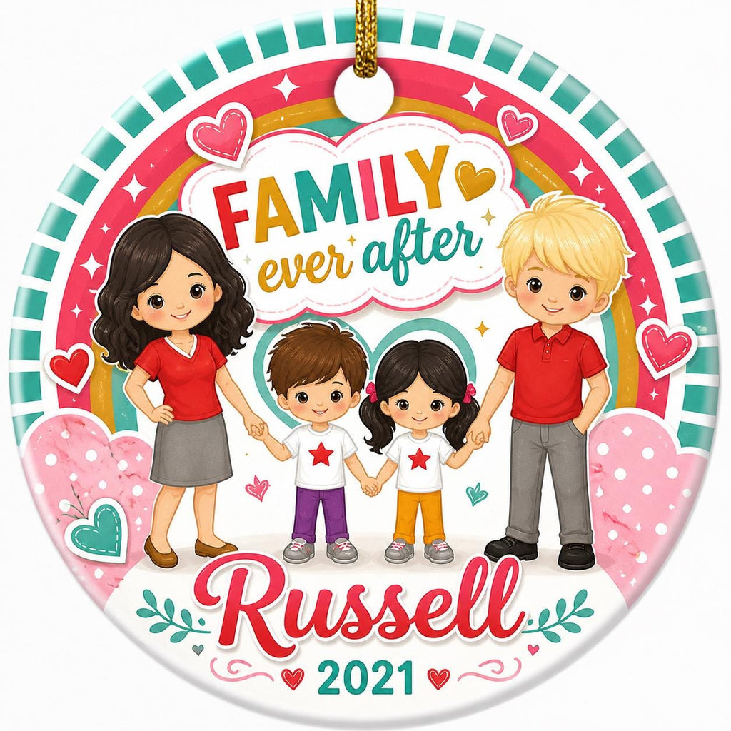 Custom Family Ornament,  Rainbow Keepsake, Ceramic Holiday ArtPersonalized