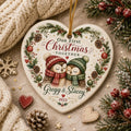 Our First Christmas Ornament, Couple Name Gift, Watercolor Owls, Heart Ceramic KeepsakePersonalized