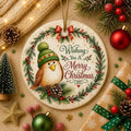 Watercolor Robin Christmas Ornament, Custom Family Name Gift, Winter Bird Ceramic KeepsakePersonalized