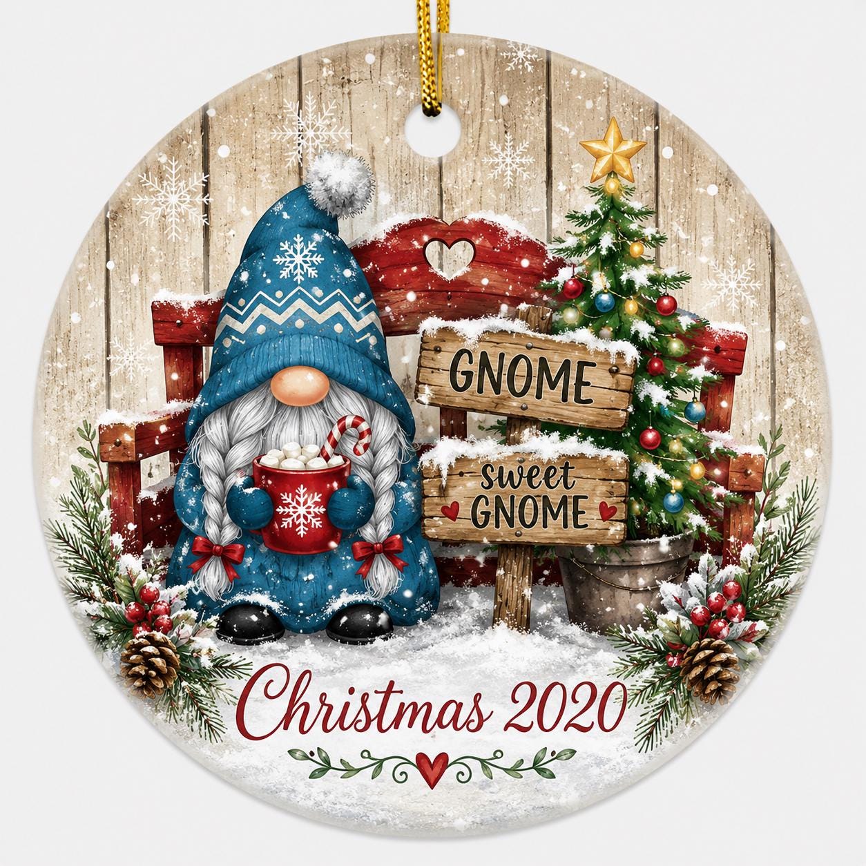 Nordic Gnome Christmas Ornament, Rustic Farmhouse Ceramic Keepsake, Custom Name Truck GiftPersonalized