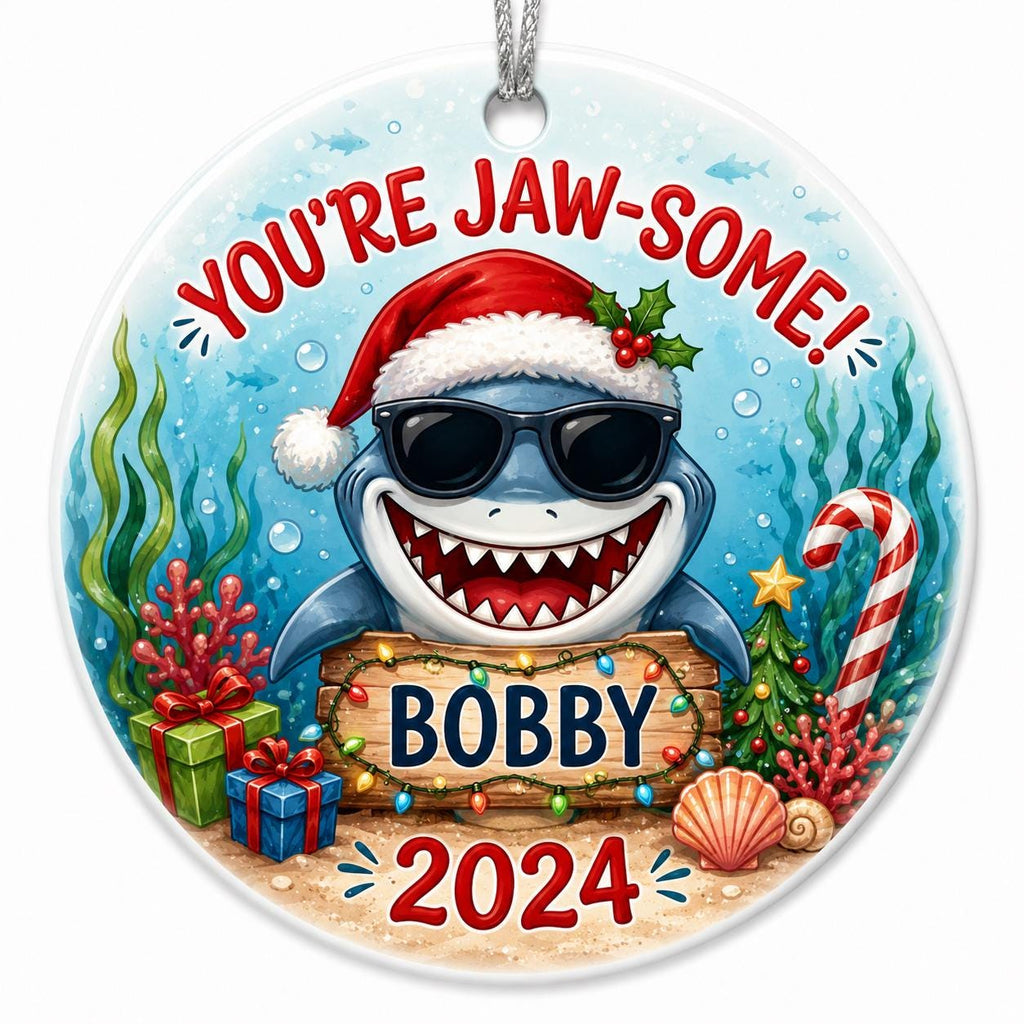 Shark Christmas Ornament, Kids Name Gift, You're Fintastic Shark DecorPersonalized