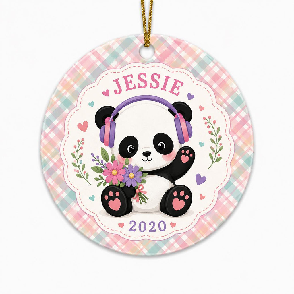 Panda Bear Ornament, Music Lover Gift, Plaid Nursery Decor KeepsakePersonalized