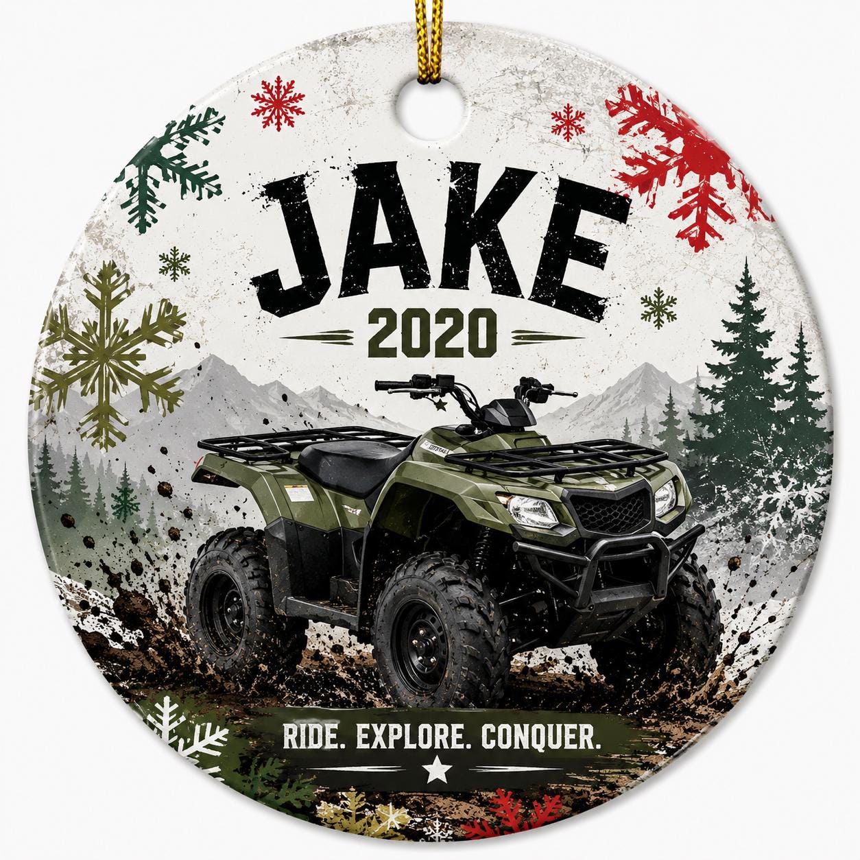 Olive Green ATV Ornament, Custom Four Wheeler Christmas Gift, Off-Road Adventure KeepsakePersonalized