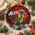T-Rex Dinosaur Christmas Ornament, Custom Name Boy Gift, Ceramic Holiday KeepsakePersonalized