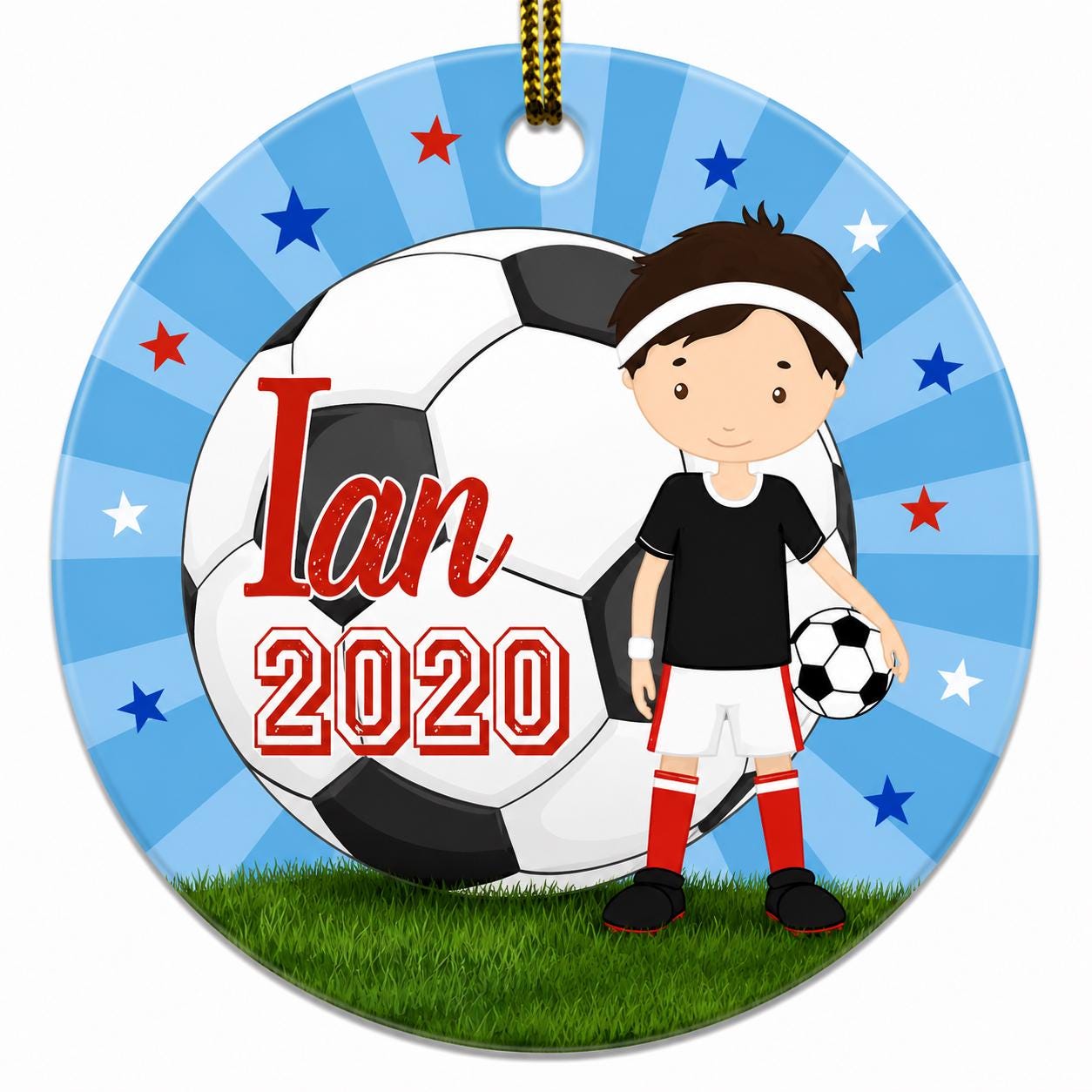 Soccer Ornament, Custom Boy Name Keepsake, Ceramic Athlete GiftPersonalized