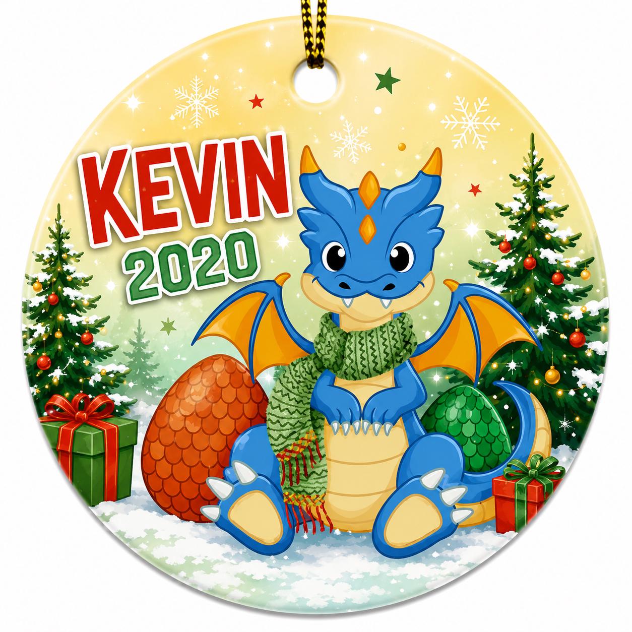 Blue Dragon Ornament, Custom Name Fantasy Christmas DecorPersonalized
