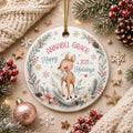 Winged Deer Ceramic Ornament, Custom Holiday Keepsake, Woodland Animal Nursery DecorPersonalized