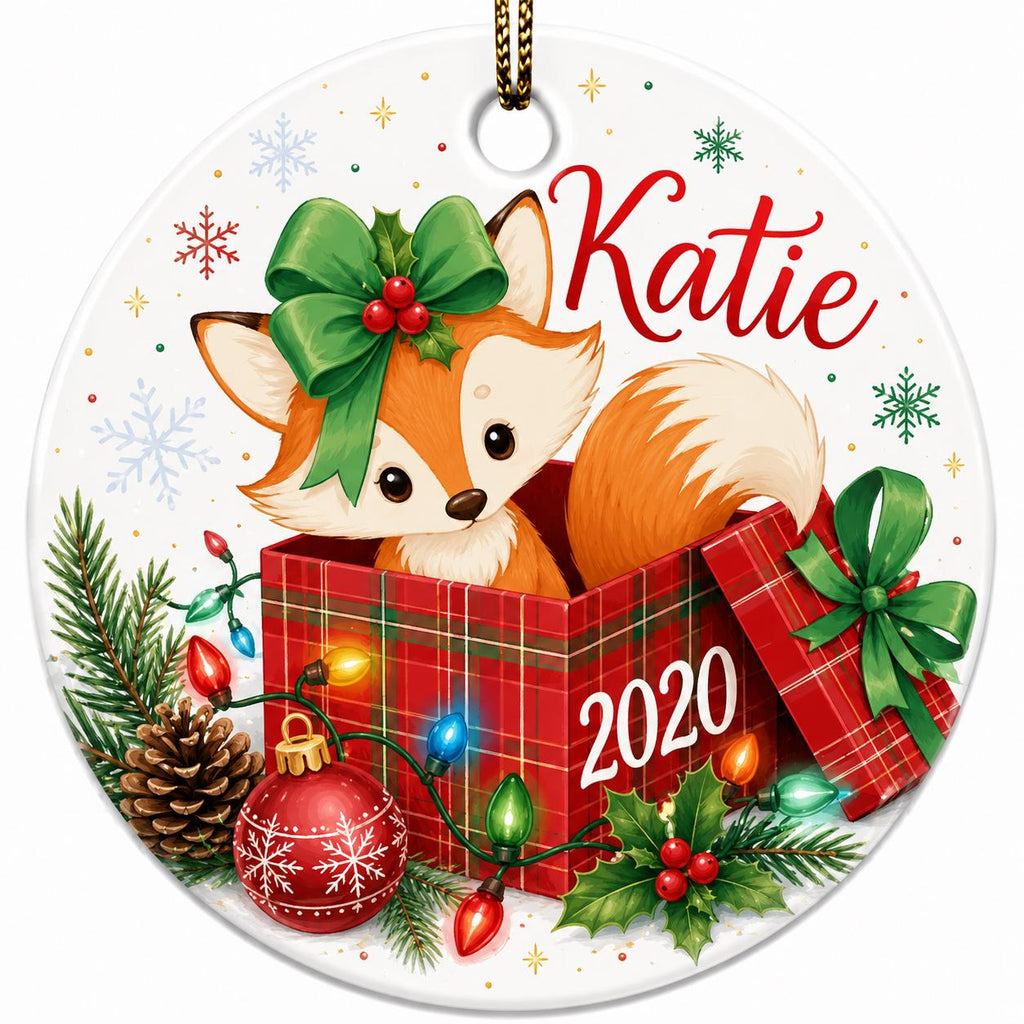 Fox Christmas Ornament, Custom Pet Name Wildlife DecorPersonalized
