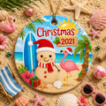 Sandman Flamingo Beach Christmas Ornament, Tropical Coastal Ceramic KeepsakePersonalized