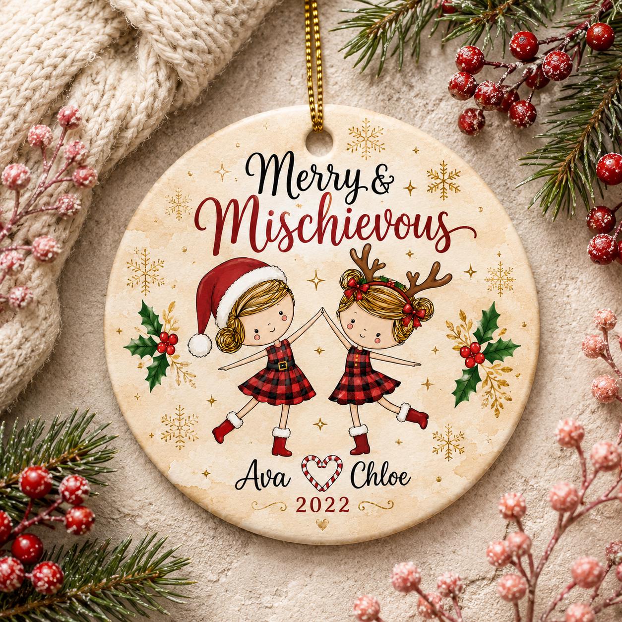 Merry Mischievous Christmas Ornament, Custom Name Holiday DecorPersonalized