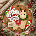 Fa La La Llama Ceramic Ornament, Festive Holiday Wreath Decor, Whimsical Christmas KeepsakePersonalized