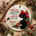 Tuxedo Cat Christmas Ornament, Whimsical Kitten Holiday Keepsake, Ceramic Pet Name GiftPersonalized
