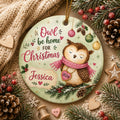 Watercolor Owl Christmas Ornament, Rustic Woodland Ceramic KeepsakePersonalized
