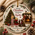 Sisters and Dogs Christmas Ornament, Fireside Family Keepsake, Holiday Pajamas Ceramic GiftPersonalized