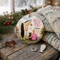 Girl Horse Dog Ornament, Blonde Ponytail Keepsake, Buckskin Horse Ceramic DecorPersonalized