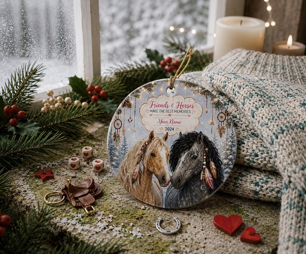 Two Horses Ceramic Ornament, Appaloosa Dapple Gray Equine DecorPersonalized