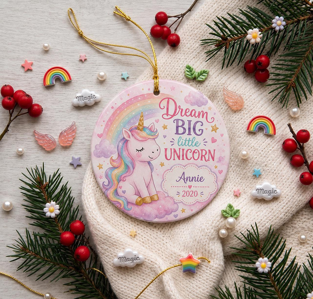 Unicorn Ceramic Ornament, Custom Name Girl Gift, Magical Rainbow DecorPersonalized