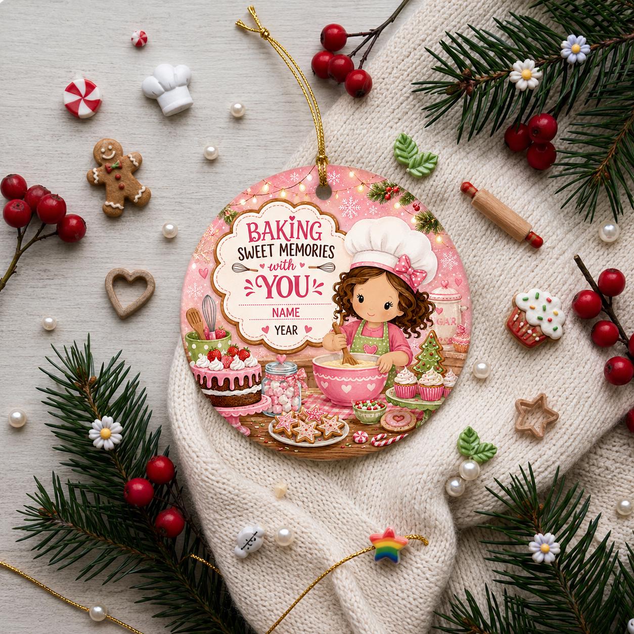 Little Baker Ceramic Ornament, Custom Baking Gift, Kids Cooking KeepsakePersonalized