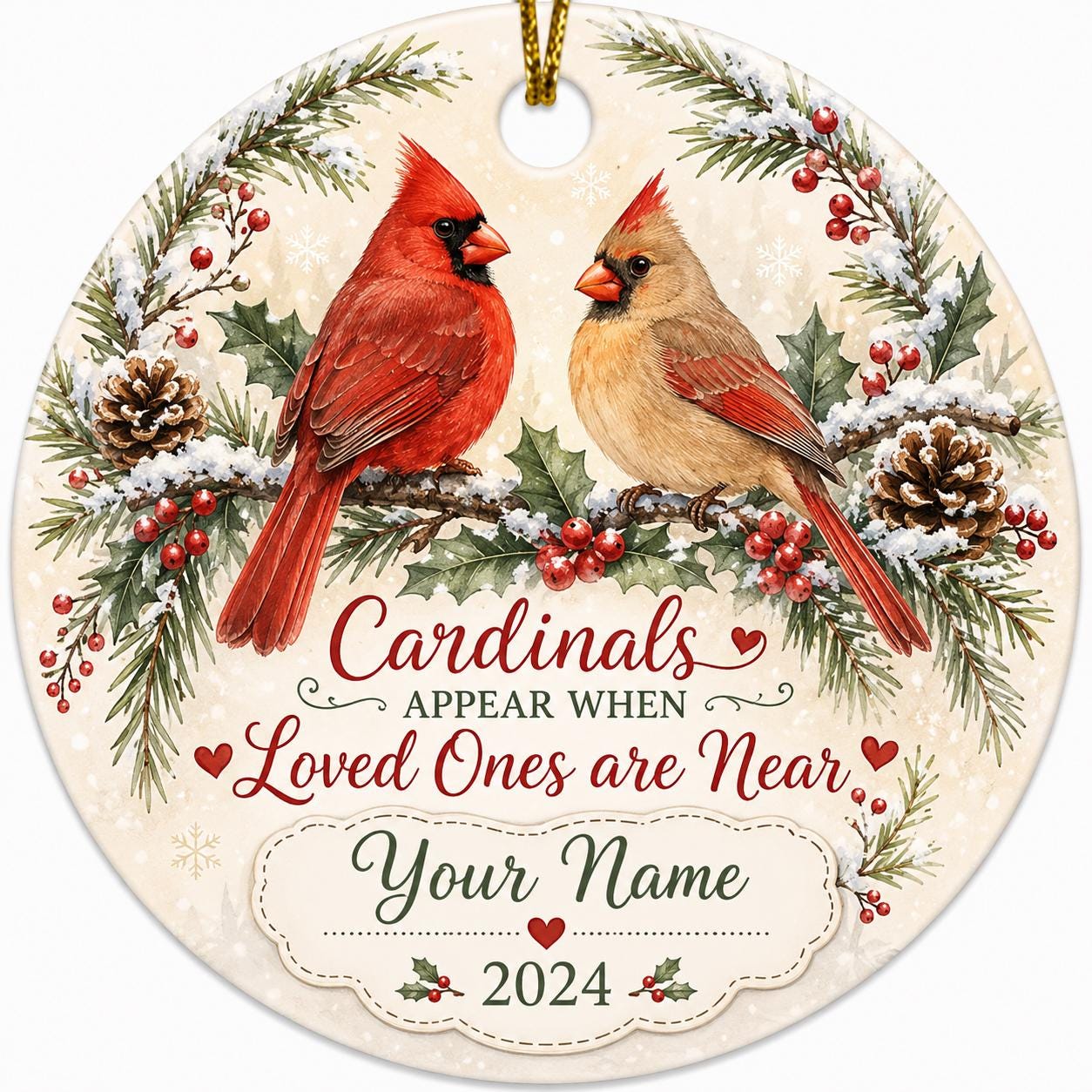 Cardinal Memorial Ornament, Loved Ones Near Keepsake GiftPersonalized