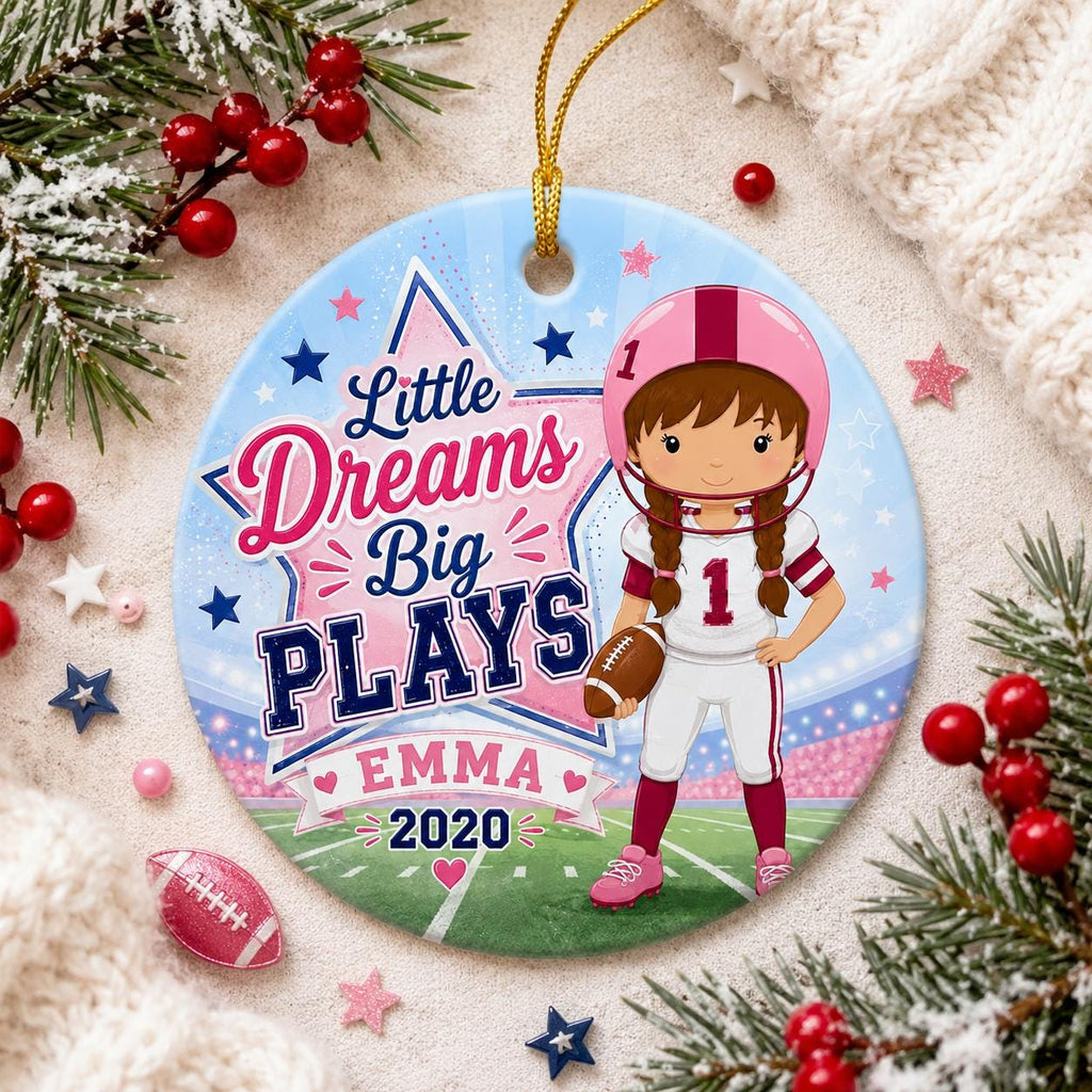 Girl Football Player Ornament, Custom Youth Football Gift, Female Athlete Christmas DecorPersonalized