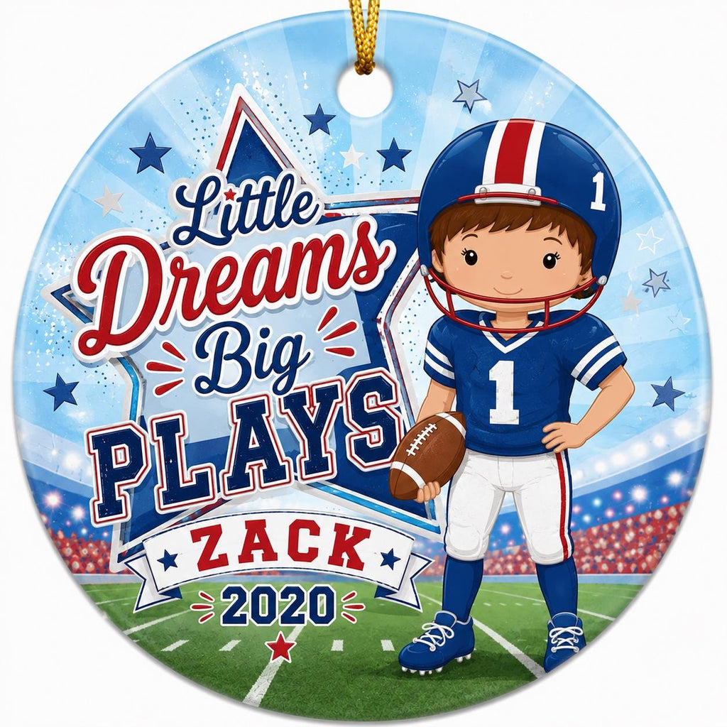 Football Ornament, Custom Boy Player Gift, Lime Green Blue Sports KeepsakePersonalized
