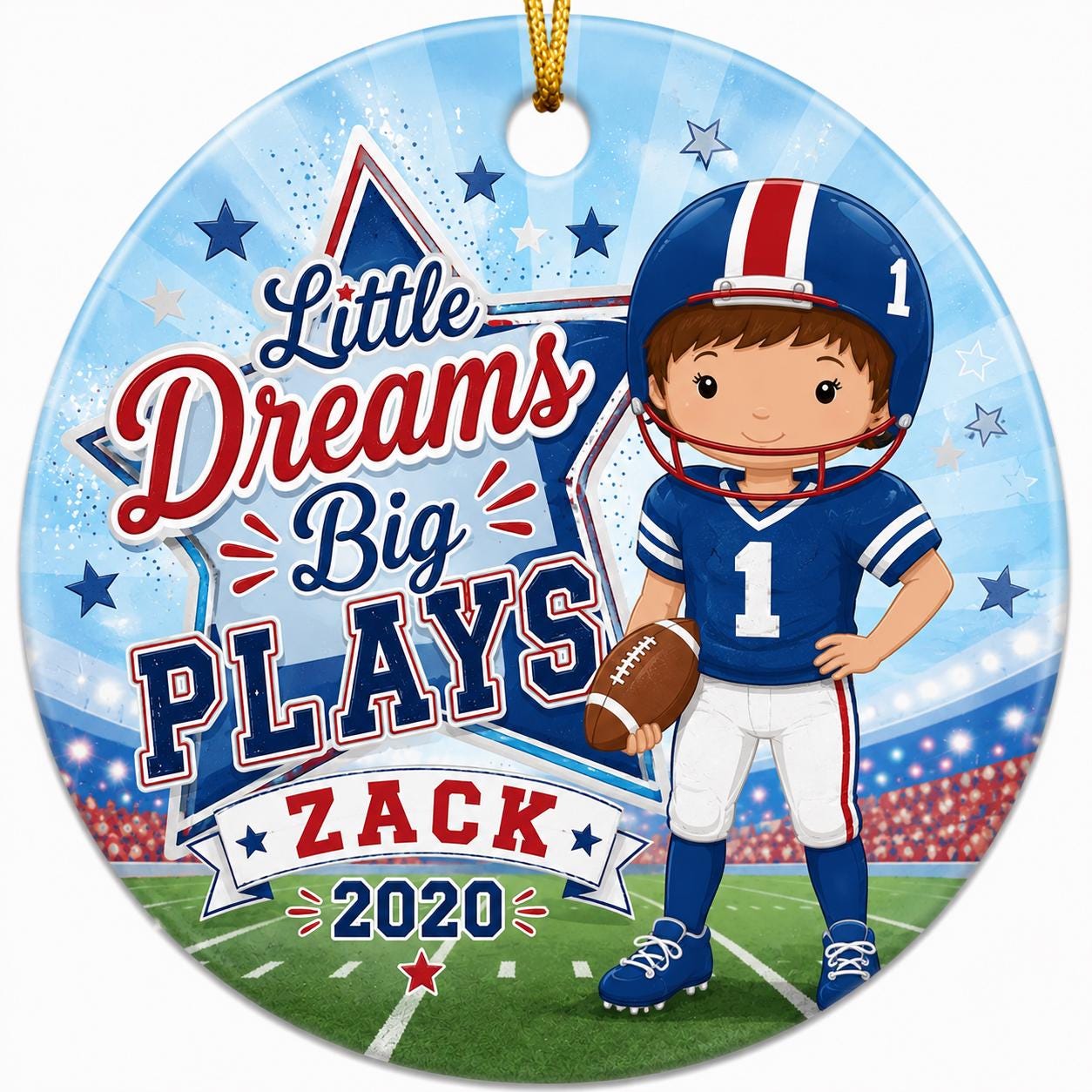 Football Ornament, Custom Boy Player Gift, Lime Green Blue Sports KeepsakePersonalized