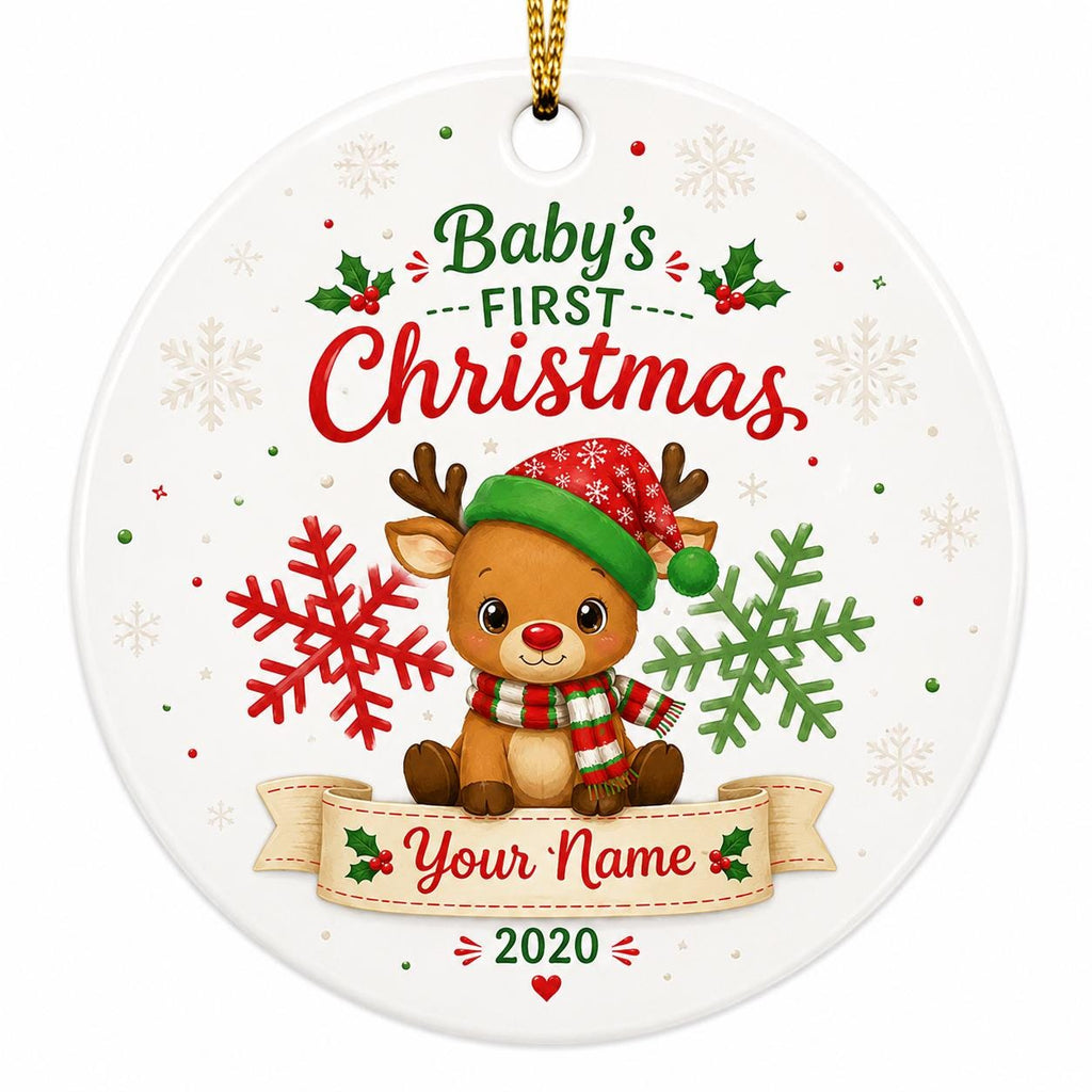 Baby's First Christmas Reindeer Ornament, Custom Name Keepsake, New Baby Holiday DecorPersonalized
