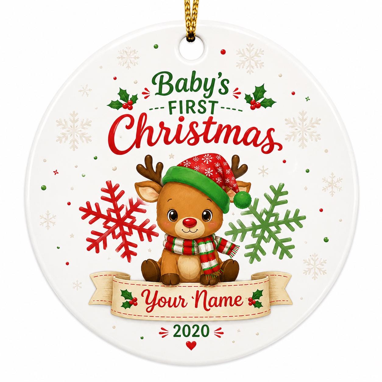 Baby's First Christmas Reindeer Ornament, Custom Name Keepsake, New Baby Holiday DecorPersonalized