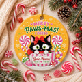 Tuxedo Kitten Ceramic Ornament, Whimsical Peppermint Cat Holiday Keepsake, Custom Name GiftPersonalized