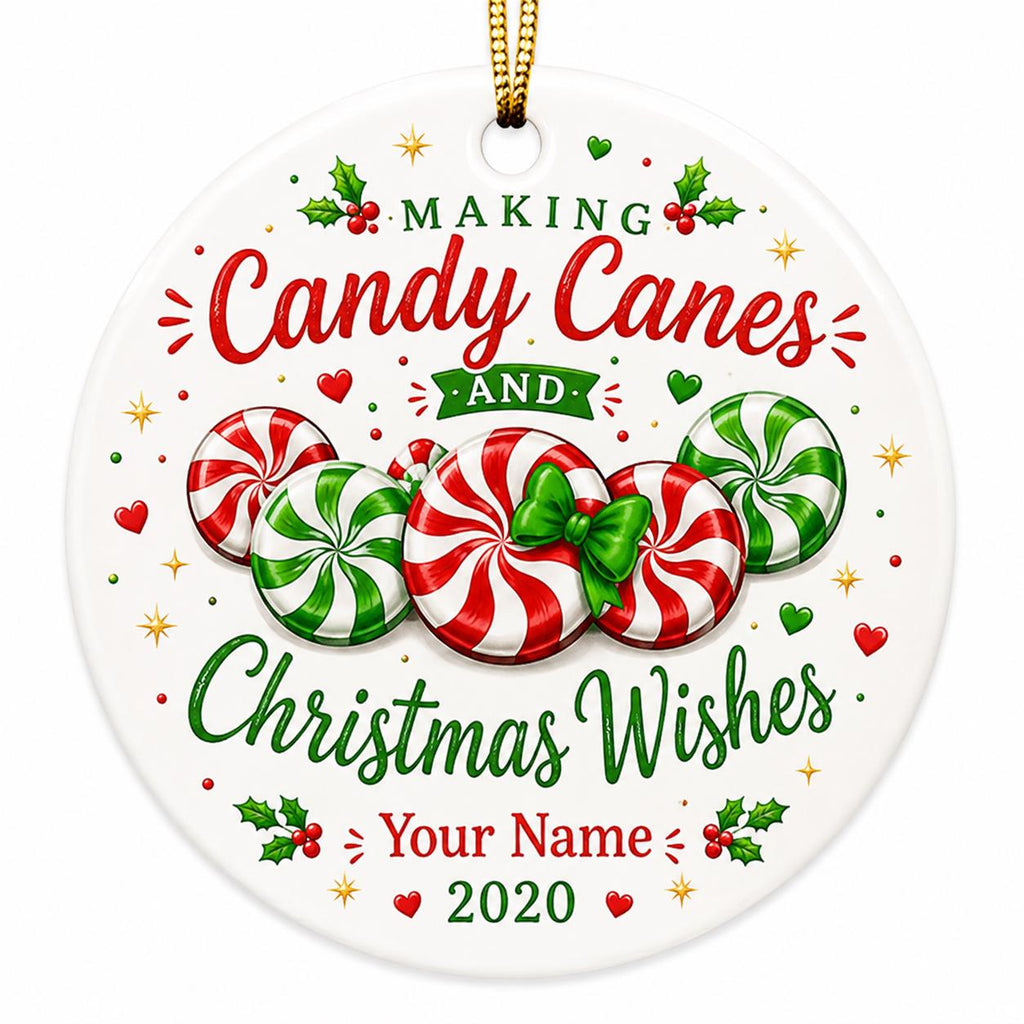 Peppermint Candy Cane Christmas Ornament, Holiday Keepsake DecorPersonalized