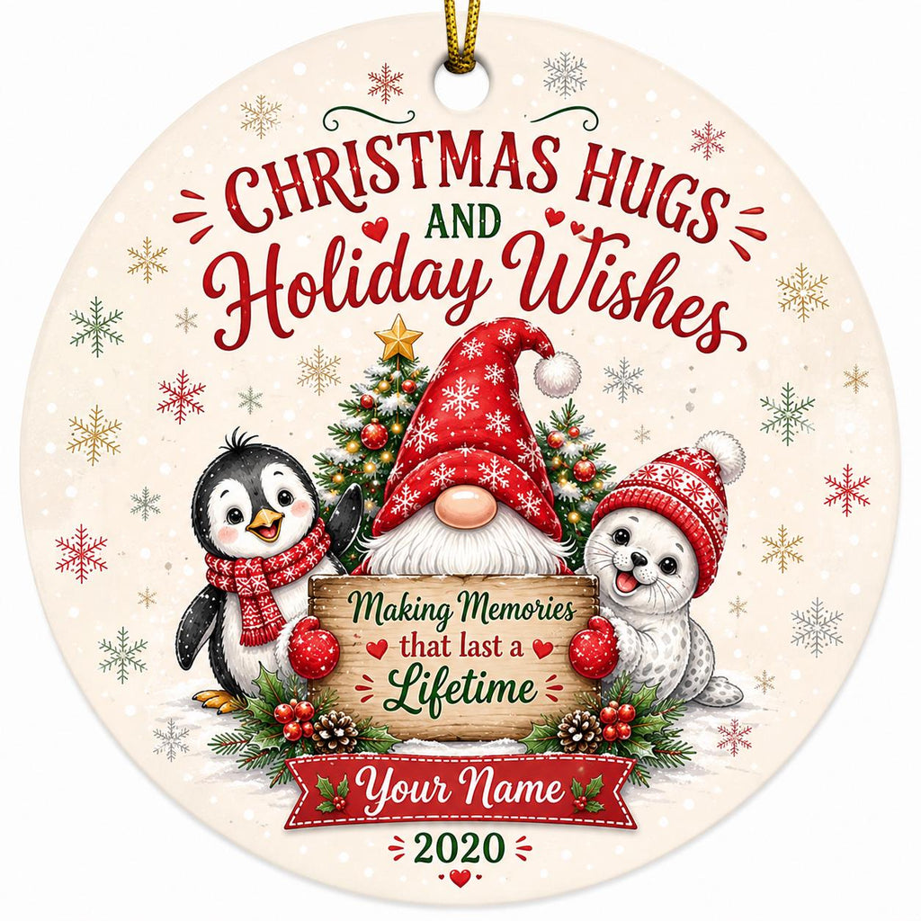 Gnome Penguin Seal Christmas Ornament, Custom Name Holiday Keepsake, Winter Animal ArtPersonalized